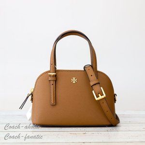 Tory Burch 149694 Emerson Dome Satchel Saffiano Leather Crossbody in Moose